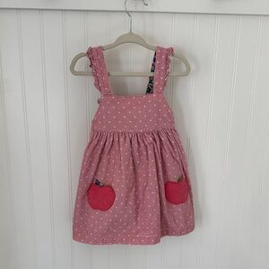 Baby Boden 100% Cotton Corduroy Polka Dot Dress with Apple Pockets 6-12 months